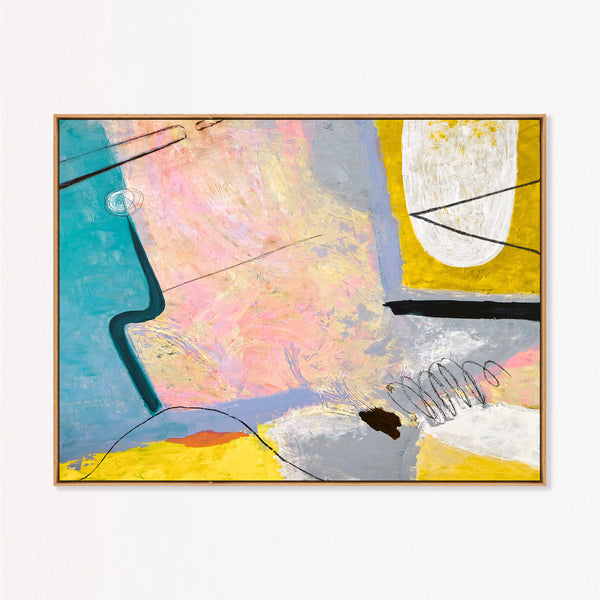 Pink Teal Abstract Wall Art — Large Modern Original Oil Painting, Textured Canvas — "Mindscape (Horizontal Ver.)"
