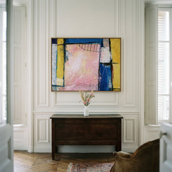 Pink Blue Abstract Wall Art — Large Original Oil Painting, Textured Canvas — "Hope (Horizontal Ver.)"