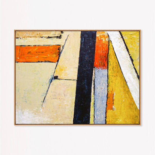 Abstract Wall Art — Modern Orange Yellow Original Oil Painting, Textured Canvas — "Door (Horizontal Ver.)"