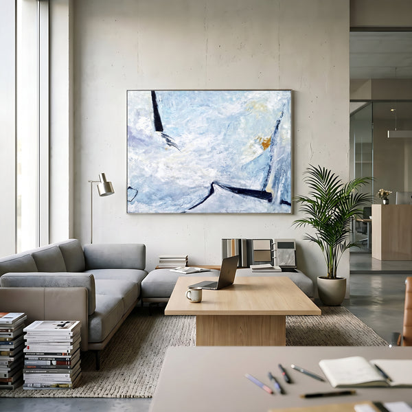 Moody Teal Abstract Wall Art — Original Oil Painting, Textured Canvas Statement — "Unspoken (Horizontal Ver.)"