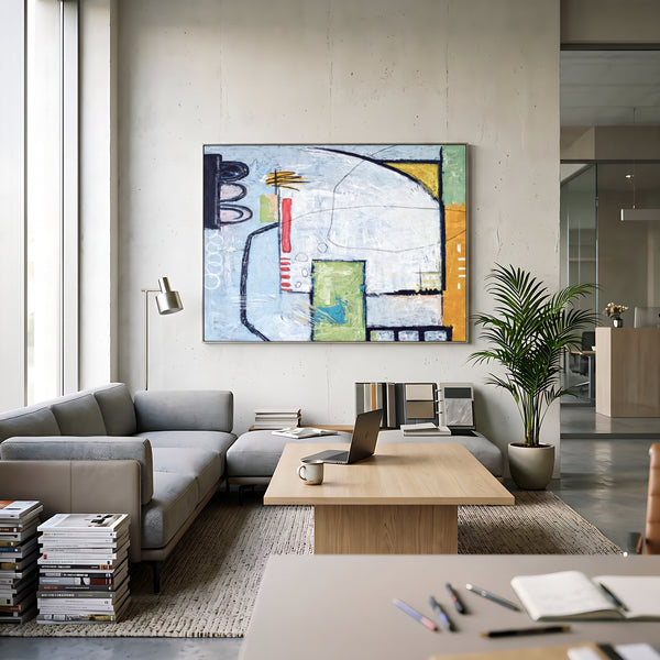 Moody Grey Abstract Wall Art — Large Original Oil Painting, Textured Canvas — "The Wait (Horizontal Ver.)"