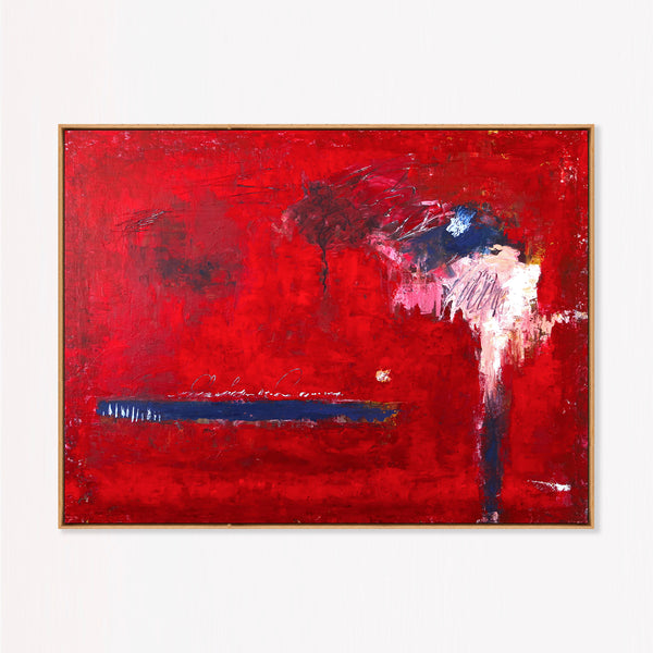 Bold Red Modern Abstract Wall Art — Vibrant Original Oil Painting, Textured Canvas — "Of the passion (Horizontal Ver.)"
