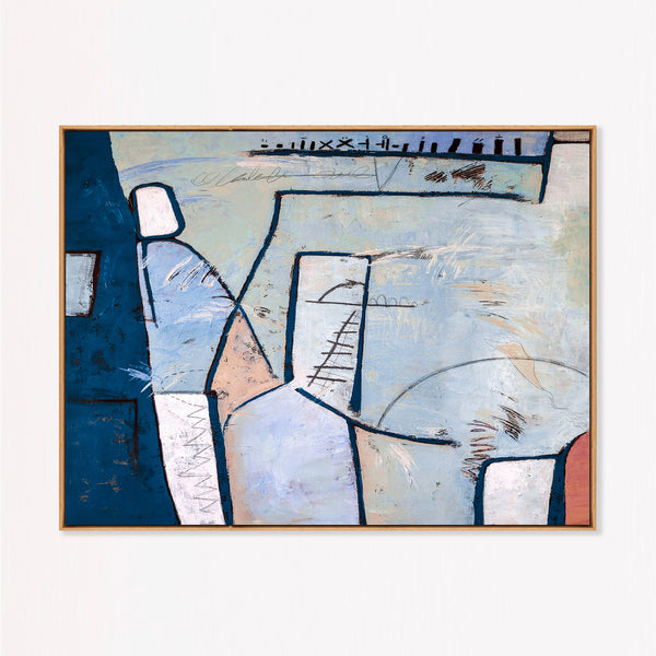 Cool Blue Modern Abstract Wall Art — Large Original Oil Painting, Textured Canvas — "Guess (Horizontal Ver.)"
