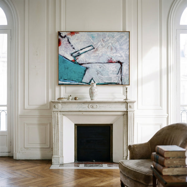 Teal Bold Abstract Wall Art — Large Original Oil Painting, Textured Canvas — "Door II (Horizontal Ver.)"
