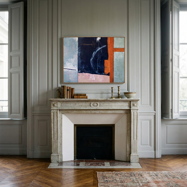 Moody Navy Abstract Wall Art — Large Original Oil Painting, Textured Canvas — "Composition A (Horizontal Ver.)"