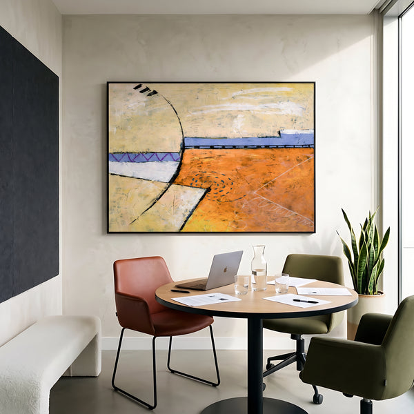 Bold Orange Modern Abstract Wall Art — Large Original Oil Painting, Textured Canvas — "Reception (Horizontal Ver.)"
