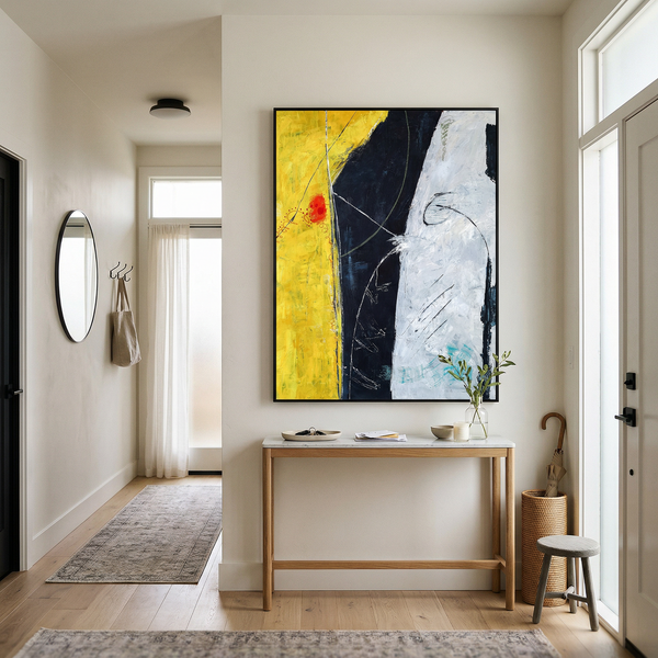 Bold Yellow Abstract Wall Art — Modern Original Oil Painting, Textured Canvas — "Connection II (Vertical Ver.)"