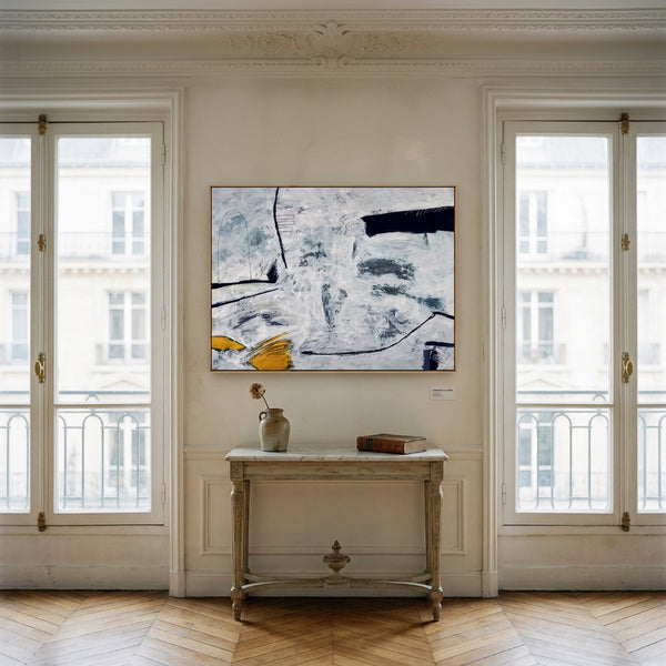 Large Neutral Minimalist Abstract Wall Art — Original Oil Painting, Textured Canvas — "Independent variable (Horizontal Ver.)"