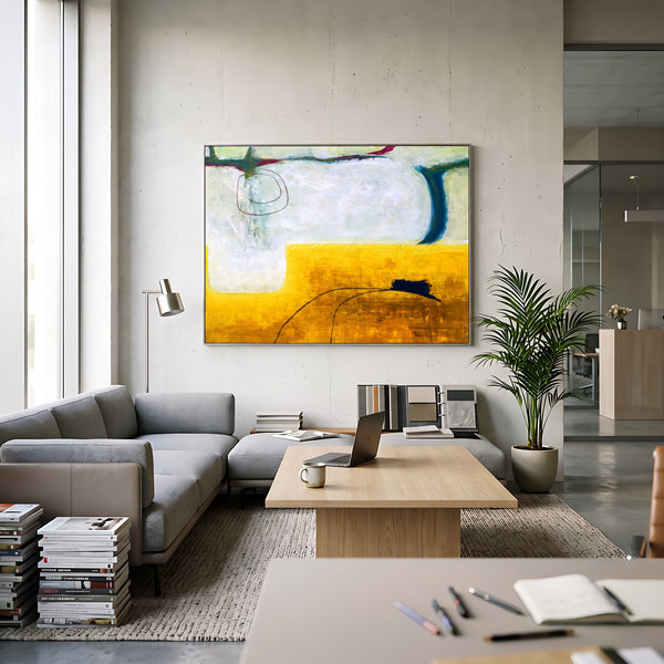 Vibrant Yellow Abstract Wall Art — Large Original Oil Painting, Textured Canvas — "The fourth (Horizontal Ver.)"