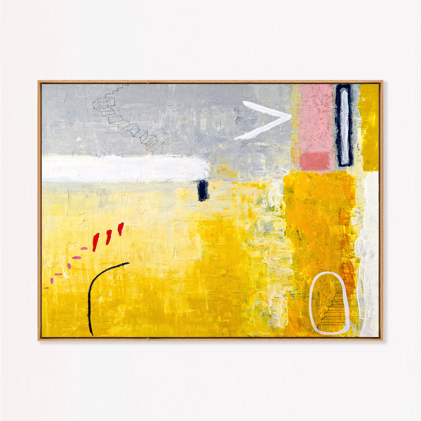 Yellow Modern Abstract Wall Art — Large Original Oil Painting, Textured Canvas — "Tuesday dream (Horizontal Ver.)"
