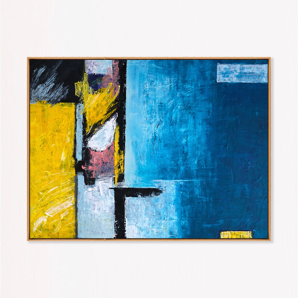 Abstract Wall Art — Large Blue Modern Original Oil Painting, Textured Canvas — "Construction (Horizontal Ver.)"
