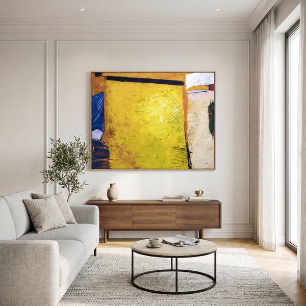 Vibrant Yellow Modern Abstract Wall Art — Large Original Oil Painting, Textured Canvas — "Sunshine (Horizontal Ver.)"