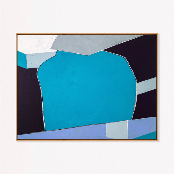 Bold Teal Geometric Abstract Wall Art — Original Oil Painting, Textured Canvas — "Geometry I (Horizontal Ver.)"