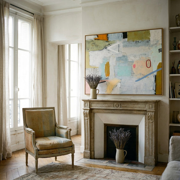 Serene Neutral Modern Abstract Wall Art — Large Original Oil Painting, Textured Canvas — "Daydream of Wednesday (Horizontal Ver.)"