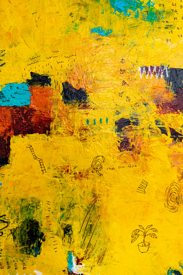 Vibrant Yellow Modern Abstract Wall Art — Original Oil Painting, Textured Canvas — "Sensus Gelb I" (20"x20") (20"x20" | 51x51cm)