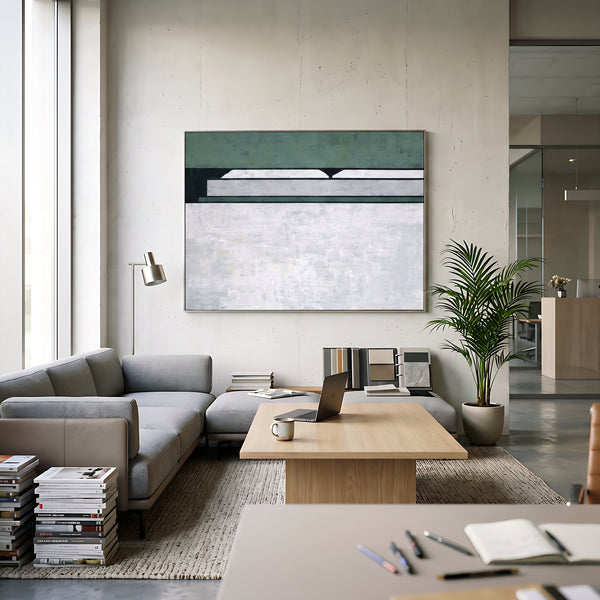 Large Moody Blue Abstract Wall Art — Original Oil Painting, Textured Canvas — "Room I (Horizontal Ver.)"