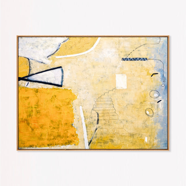 Large Yellow Minimalist Abstract Wall Art — Original Oil Painting, Textured Canvas — "Monday dream (Horizontal Ver.)"
