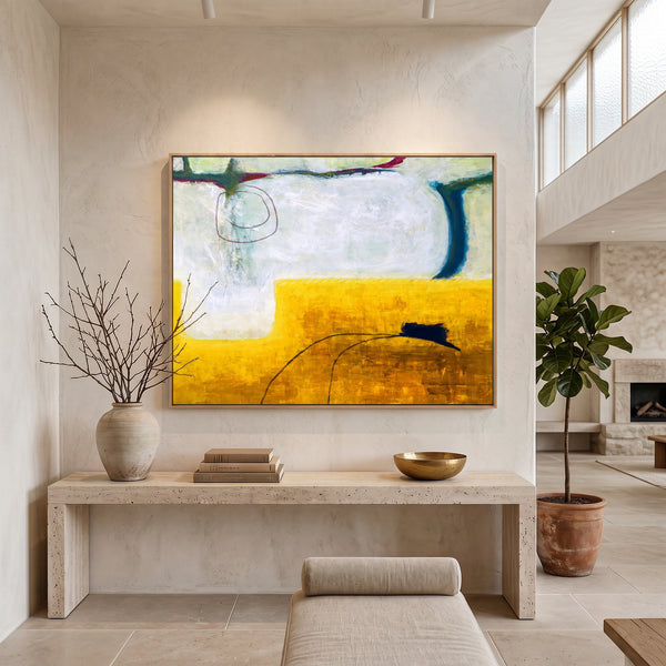 Vibrant Yellow Abstract Wall Art — Large Original Oil Painting, Textured Canvas — "The fourth (Horizontal Ver.)"