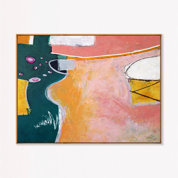 Vibrant Pink Modern Abstract Wall Art — Original Oil Painting, Textured Canvas — "Magician's table (Horizontal Ver.)"