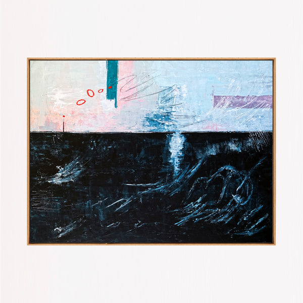 Moody Black Blue Abstract Wall Art — Large Original Oil Painting, Textured Canvas — "The South (Horizontal Ver.)"