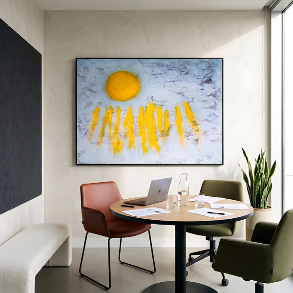 Large Teal Bold Abstract Wall Art — Original Oil Painting, Textured Canvas — "Sole (Horizontal Ver.)"