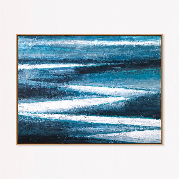 Moody Teal Abstract Wall Art — Large Original Oil Painting, Textured Canvas — "Channel (Horizontal Ver.)"