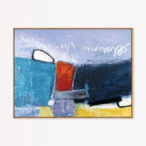 Abstract Wall Art, Bold Teal Modern Original Oil Painting — Textured Canvas Statement — "Mediate (Horizontal Ver.)"