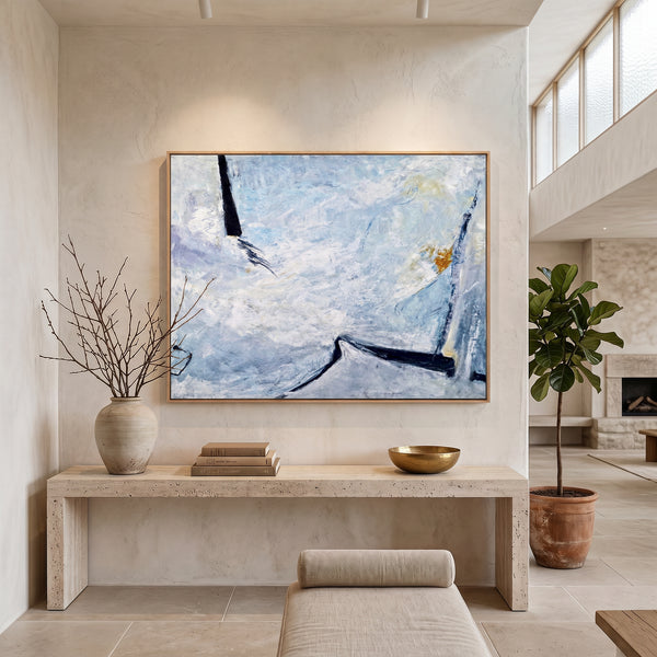 Moody Teal Abstract Wall Art — Original Oil Painting, Textured Canvas Statement — "Unspoken (Horizontal Ver.)"