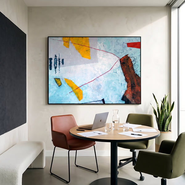 Abstract Wall Art Large Blue Modern Original Oil Painting, Textured Canvas — "Tale II (Horizontal Ver.)"