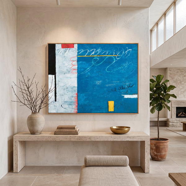 Abstract Wall Art Blue Modern Dynamic Original Oil Painting, Textured Canvas — "The Aleph (Horizontal Ver.)"