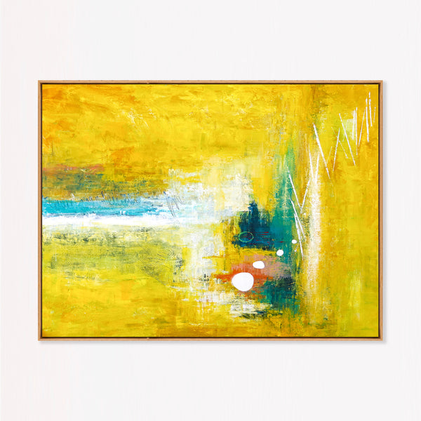 Vibrant Yellow Modern Abstract Wall Art — Original Textured Canvas Painting, Statement Large — "Ideation (Horizontal Ver.)"