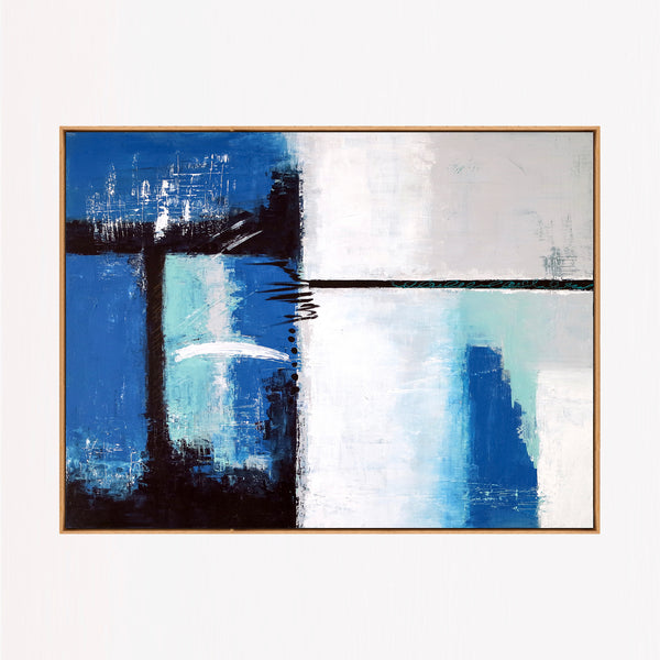 Bold Blue Modern Abstract Wall Art — Original Oil Painting, Textured Canvas — "Janus (Horizontal Ver.)"