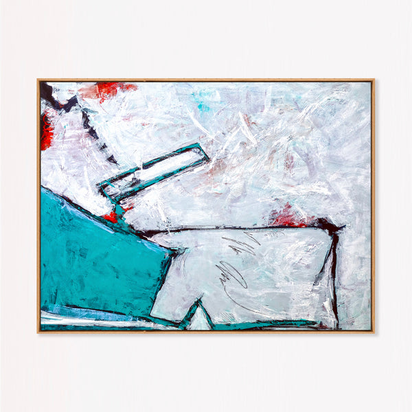 Teal Bold Abstract Wall Art — Large Original Oil Painting, Textured Canvas — "Door II (Horizontal Ver.)"