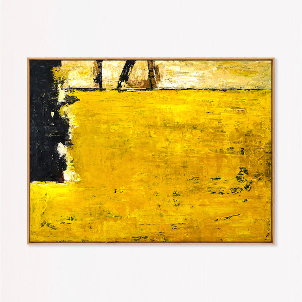 Yellow Abstract Wall Art — Modern Textured Original Oil Painting, Large Canvas — "Field of yellow (Horizontal Ver.)"