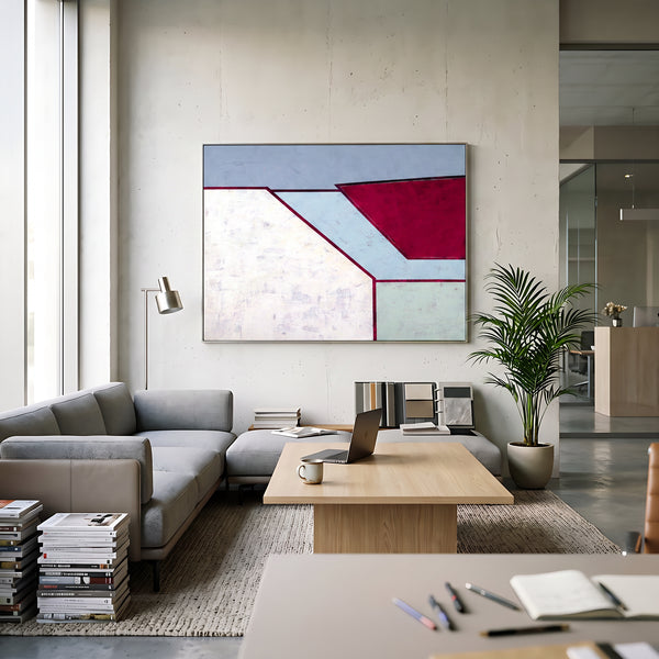 Moody Blue Modern Abstract Wall Art — Large Original Oil Painting, Textured Canvas — "Room II (Horizontal Ver.)"