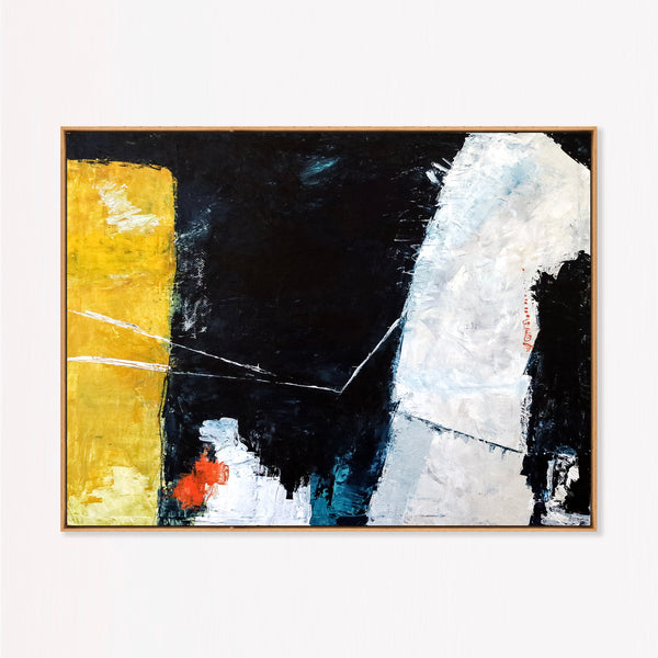 Moody Black Yellow Abstract Wall Art — Large Original Oil Painting, Textured Canvas — "Connection (Horizontal Ver.)"