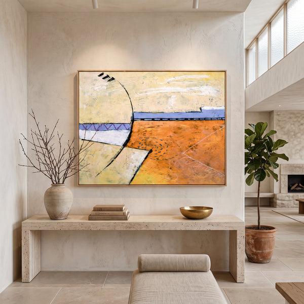 Bold Orange Modern Abstract Wall Art — Large Original Oil Painting, Textured Canvas — "Reception (Horizontal Ver.)"