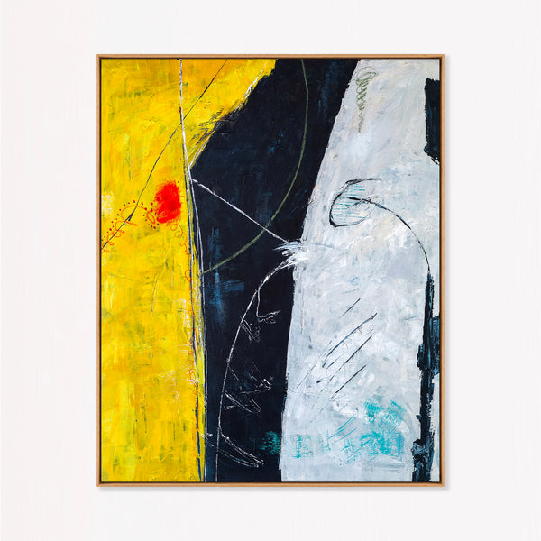 Bold Yellow Abstract Wall Art — Modern Original Oil Painting, Textured Canvas — "Connection II (Vertical Ver.)"