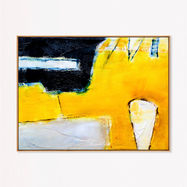 Abstract Wall Art — Large Yellow Black Modern Original Oil Painting, Textured Canvas — "Neo (Horizontal Ver.)"