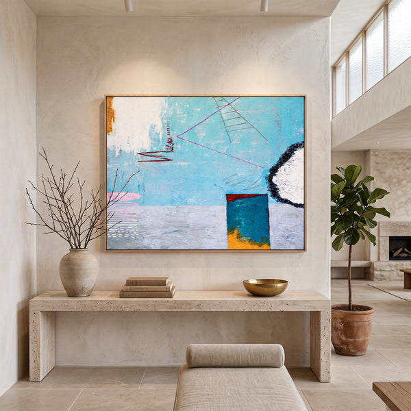 Large Moody Blue Abstract Wall Art — Original Oil Painting, Textured Canvas — "Tale III (Horizontal Ver.)"