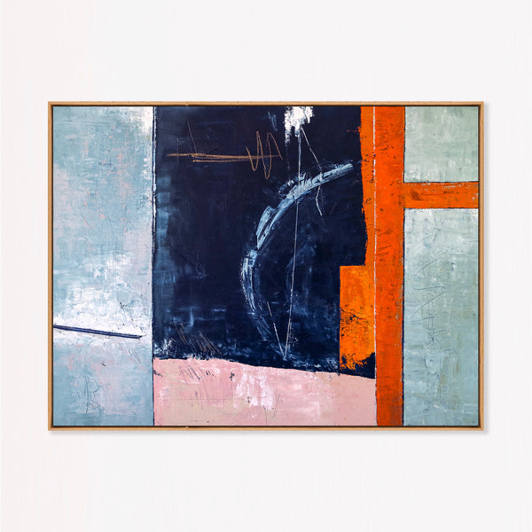 Moody Navy Abstract Wall Art — Large Original Oil Painting, Textured Canvas — "Composition A (Horizontal Ver.)"