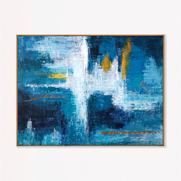 Moody Blue Abstract Wall Art — Original Oil Painting, Bold Textured Canvas — "Measurement (Horizontal Ver.)"