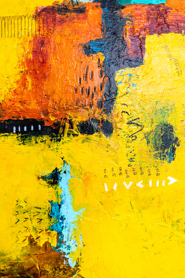 Vibrant Yellow Modern Abstract Wall Art — Original Oil Painting, Textured Canvas — "Sensus Gelb I" (20"x20") (20"x20" | 51x51cm)