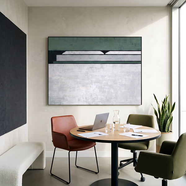 Large Moody Blue Abstract Wall Art — Original Oil Painting, Textured Canvas — "Room I (Horizontal Ver.)"