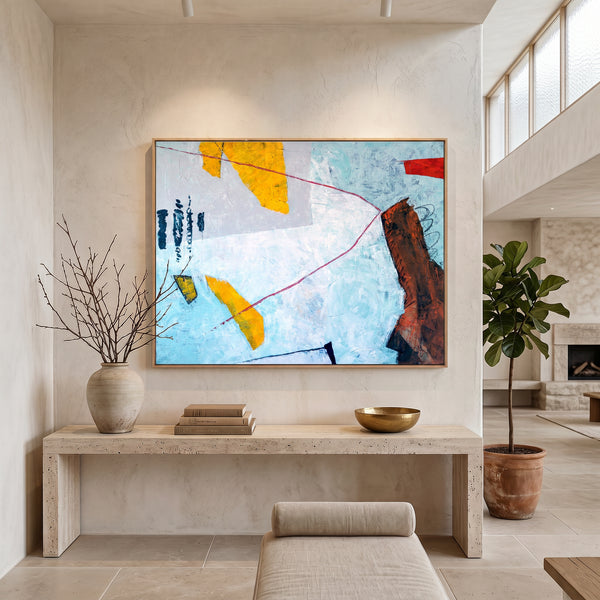 Abstract Wall Art Large Blue Modern Original Oil Painting, Textured Canvas — "Tale II (Horizontal Ver.)"