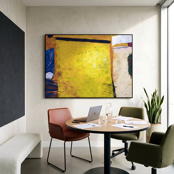 Vibrant Yellow Modern Abstract Wall Art — Large Original Oil Painting, Textured Canvas — "Sunshine (Horizontal Ver.)"