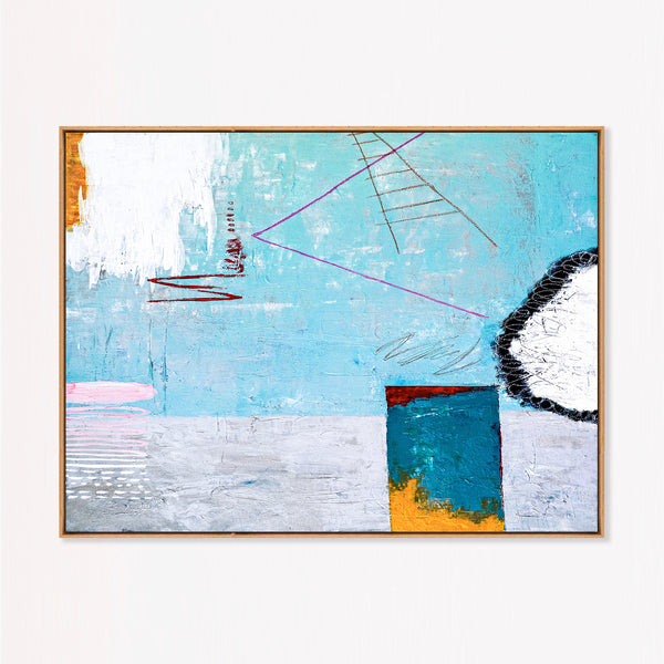 Large Moody Blue Abstract Wall Art — Original Oil Painting, Textured Canvas — "Tale III (Horizontal Ver.)"