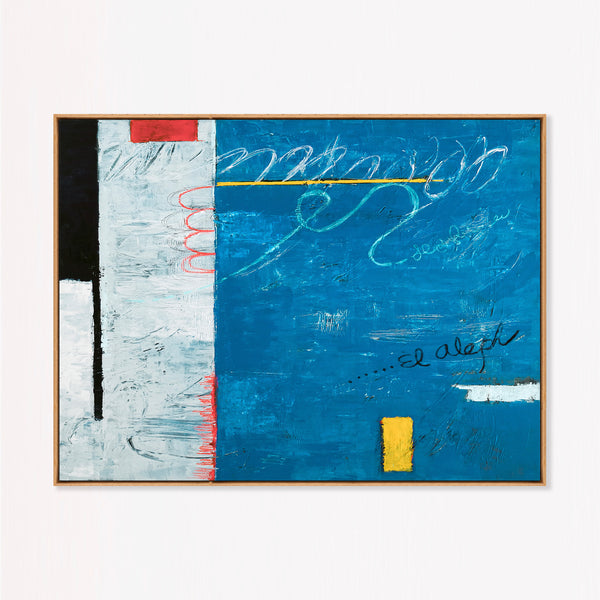 Abstract Wall Art Blue Modern Dynamic Original Oil Painting, Textured Canvas — "The Aleph (Horizontal Ver.)"