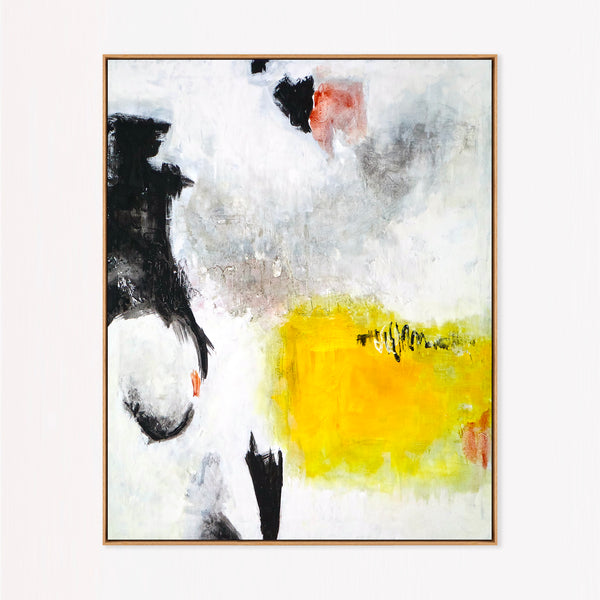 Oversized Black Yellow Abstract Wall Art — Original Oil Painting, Textured Canvas — "Sign (Vertical Ver.)"