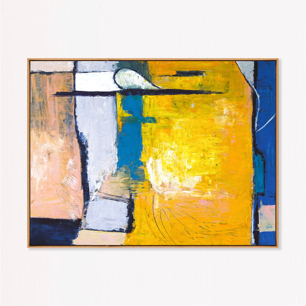 Vibrant Yellow Bold Abstract Wall Art — Modern Original Oil Painting, Textured Canvas — "Suburban (Horizontal Ver.)"